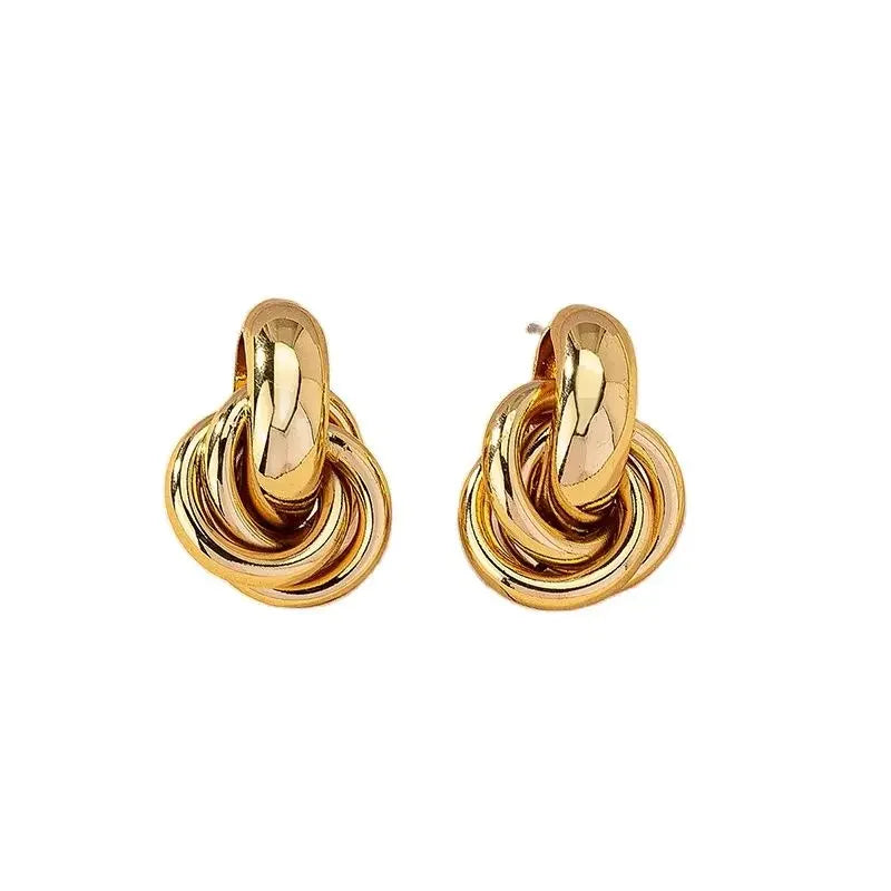 Chunky Gold Knot Earrings – Geometric Hoops