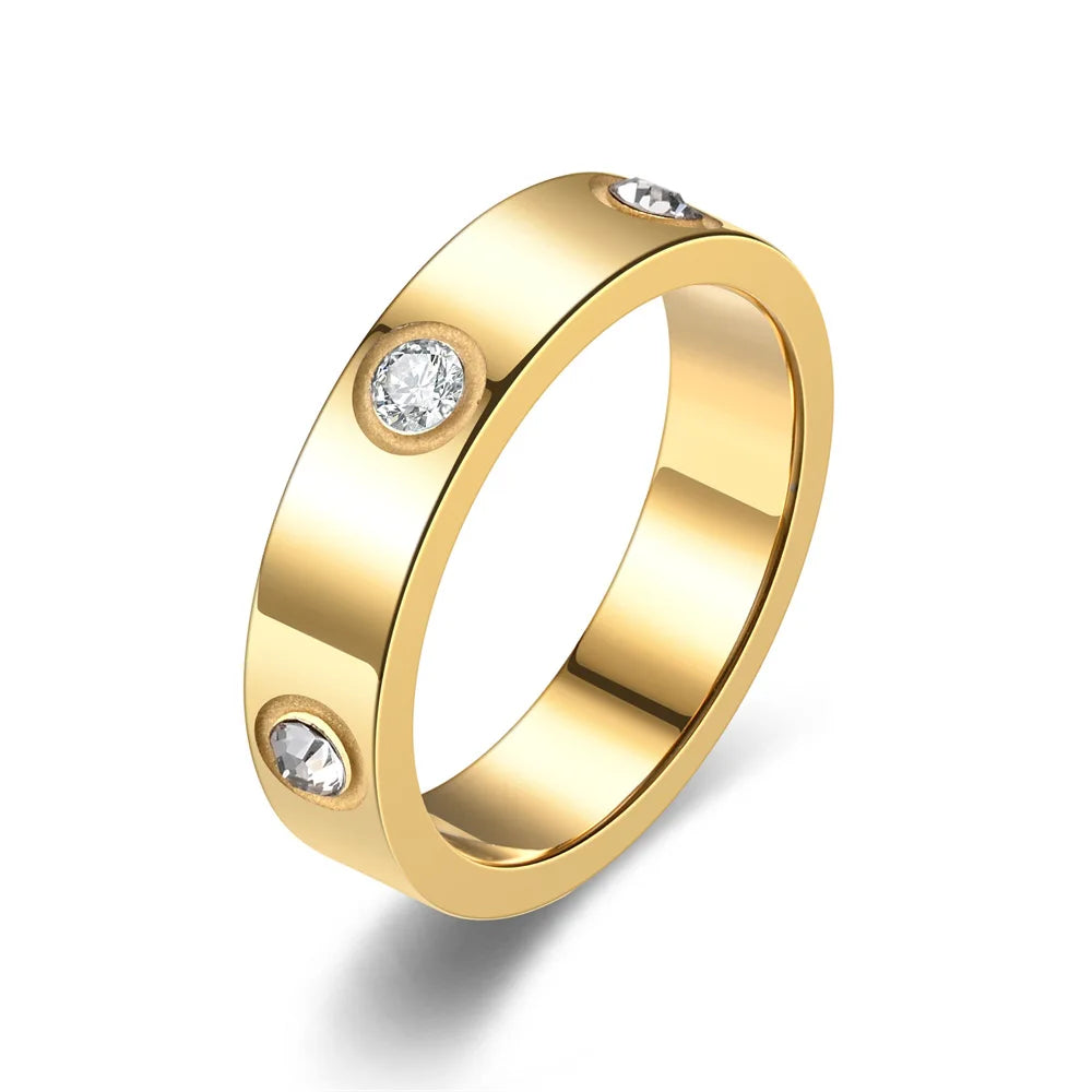 Gold Stainless Steel Zirconia Band Ring – Fashion Jewelry