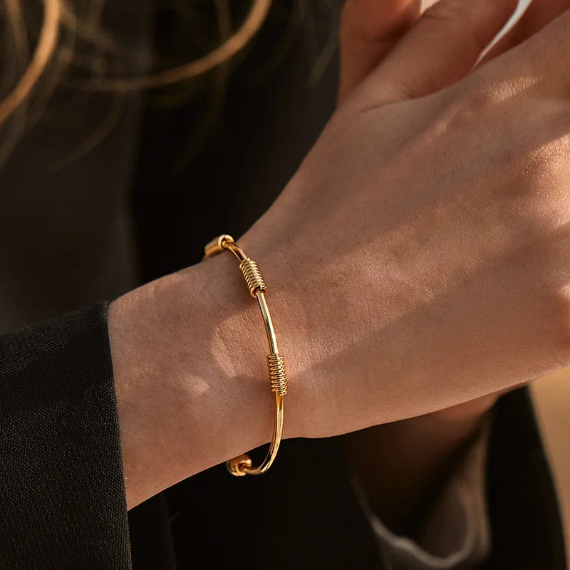 Gold Twisted Knot Open Cuff Bracelet – Adjustable Minimalist Bangle for Women