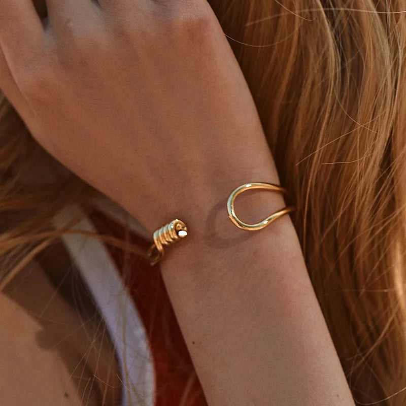 Gold Twisted Knot Open Cuff Bracelet – Adjustable Minimalist Bangle for Women