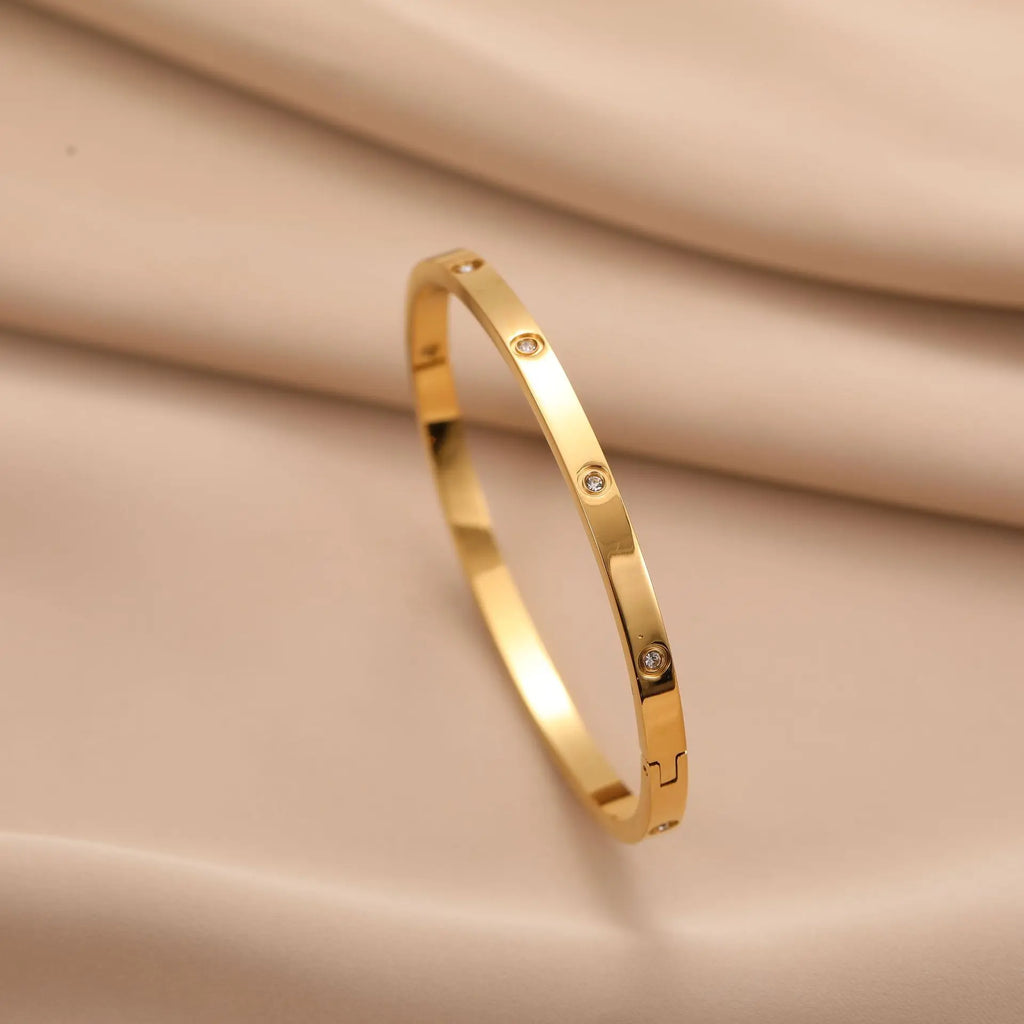 Gold Stainless Steel Zirconia Bangle Bracelet