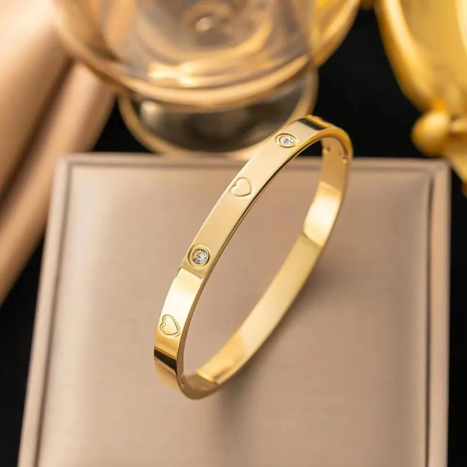 Gold Stainless Steel Zirconia Bangle Bracelet
