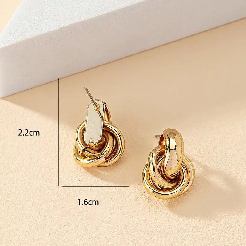 Chunky Gold Knot Earrings – Geometric Hoops