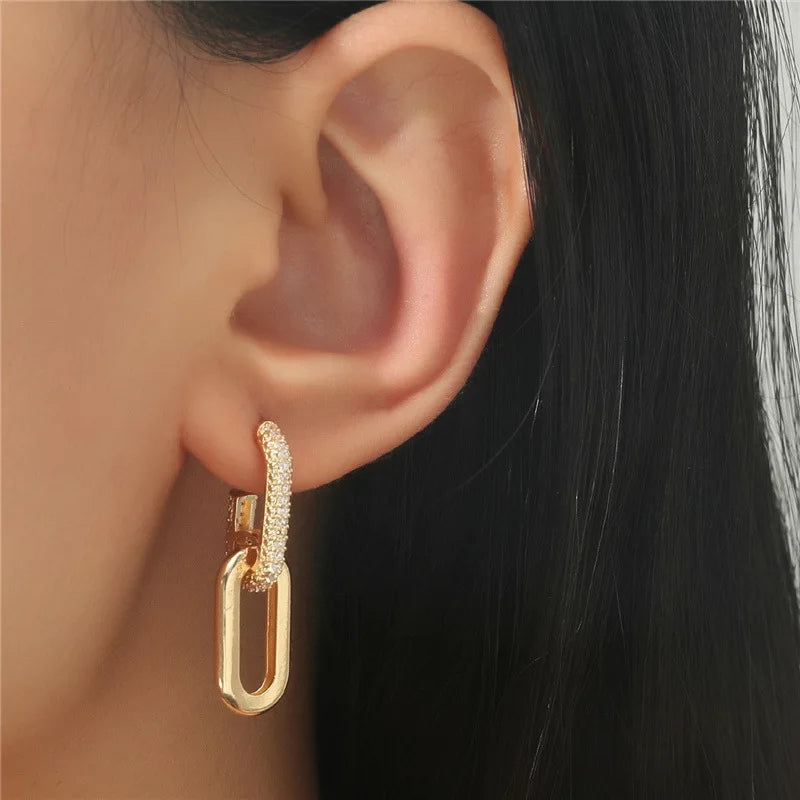 Double Link Gold Drop Earrings – Pavé Chain Hoops