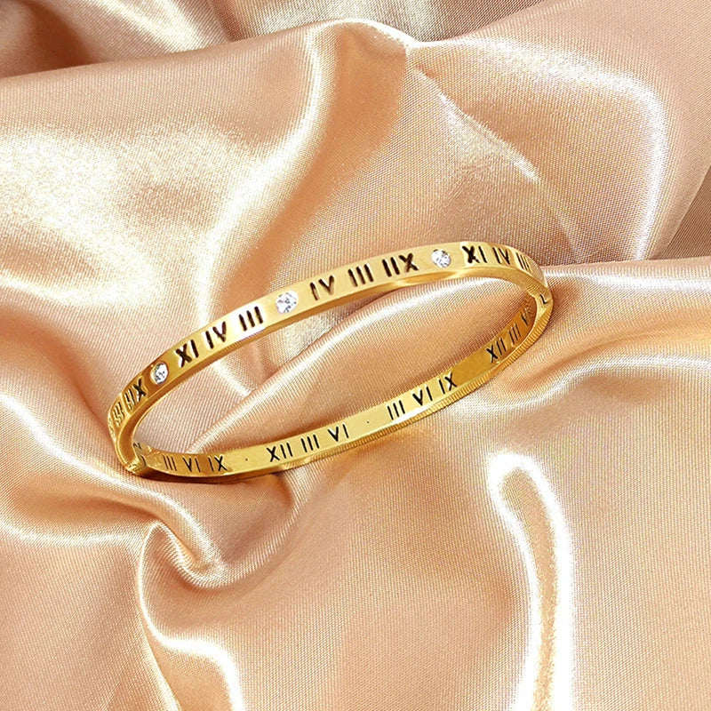 Gold Stainless Steel Zirconia Bangle Bracelet