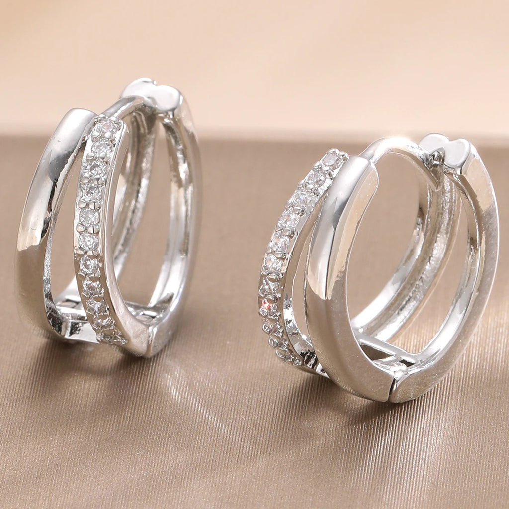 Double Gold Huggie Hoop Earrings – Stacked Rhinestone Hoops