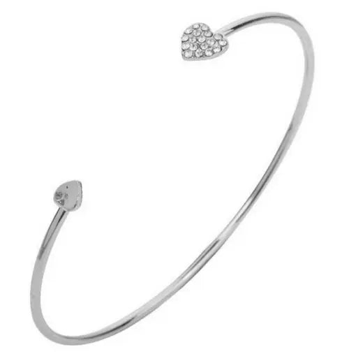 Rhinestone Heart Open Bangle – Adjustable Gold Heart Bracelet for Women